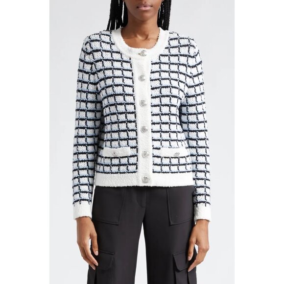 NWT Veronica Beard Lavigne Check Knit Jacket Blue Black White Size Small - Picture 8 of 14